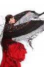 Black silk shawl with handmade embroideries with flowers