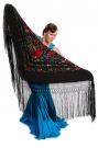 Black silk shawl with handmade embroideries with flowers