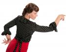 Flamenco dance blouse black with white dots