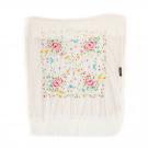 White silk shawl 120 x 120 with handmade embroideries